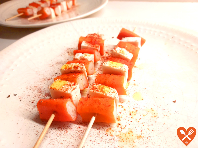 Recetas de Cenas fáciles - Brochetas de Palitos de Cangrejo con Queso Fresco